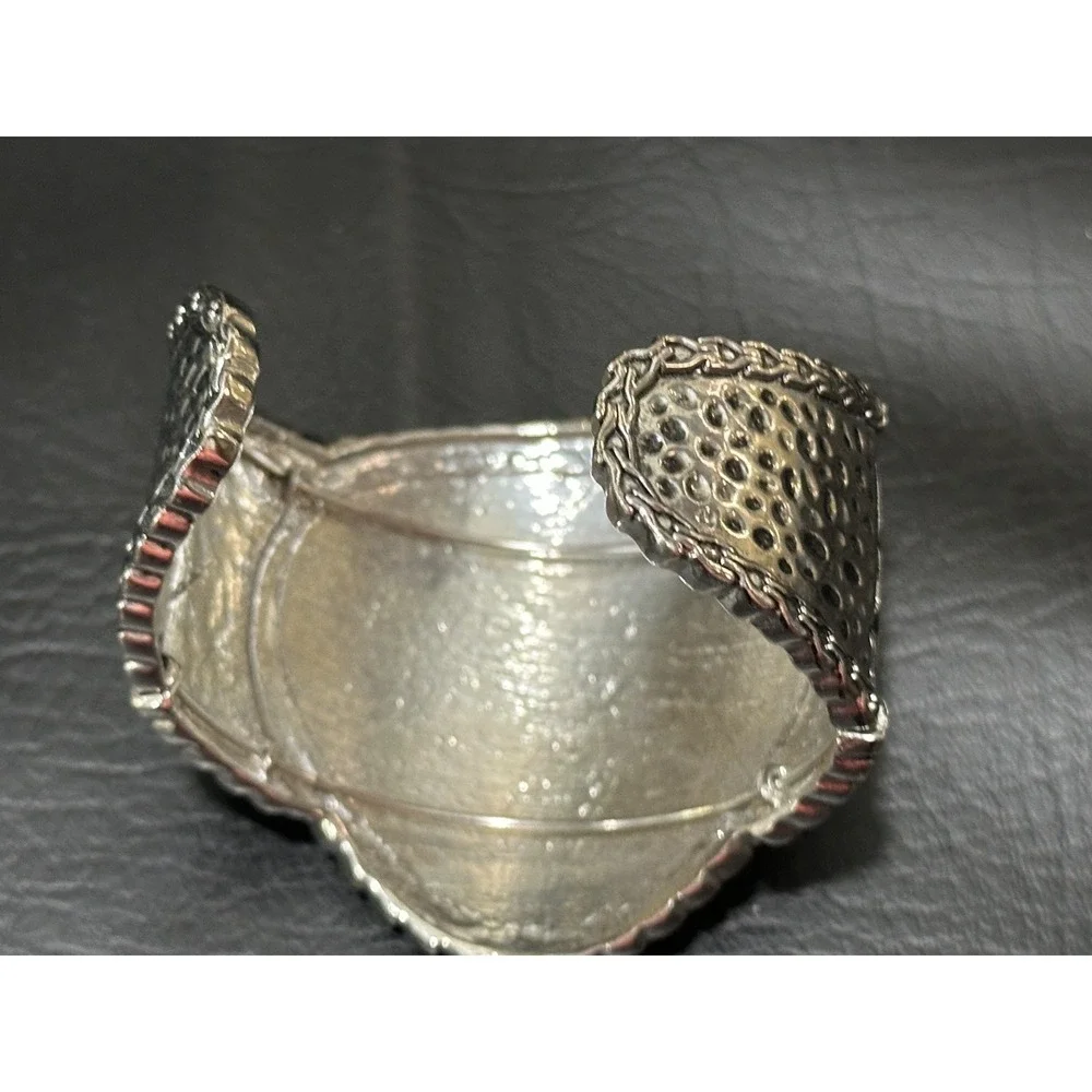 Hammered Mixed Metal Domed‎ Cuff Bracelet  Scalloped Edge Statement Clamper